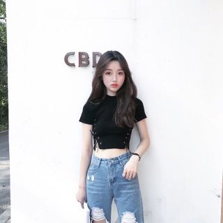Áo croptop đan dây eo  chất đẹp kèm ảnh thật