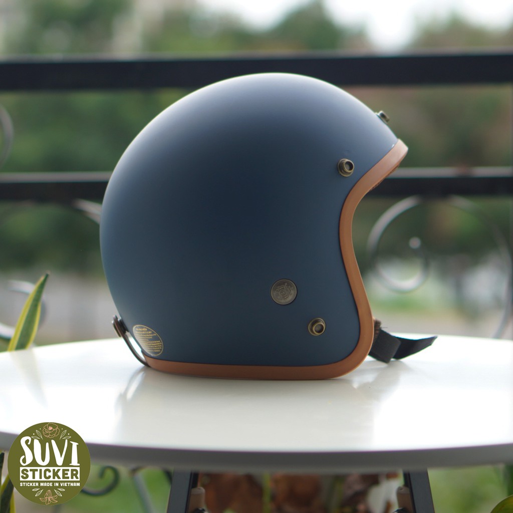 Mũ bảo hiểm 3/4 đầu SRT Classic viền nâu, lót màu cao cấp - tặng kèm bộ sticker