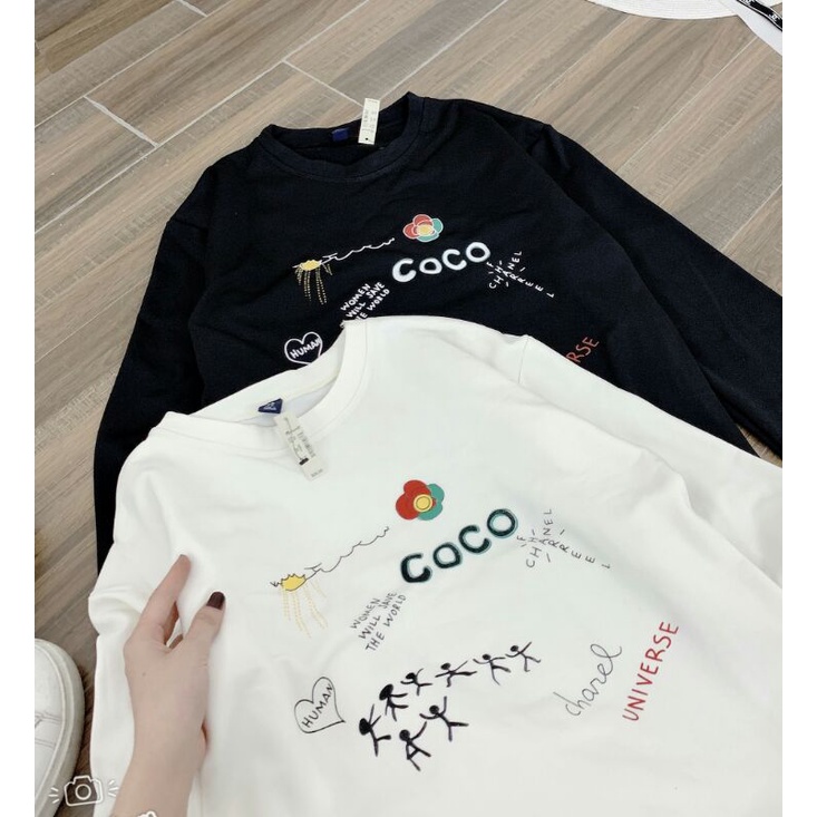 ÁO Nỉ NỮ THỤNG COCO , Áo Nỉ Dài Tay Dáng Thụng Xịn Sò