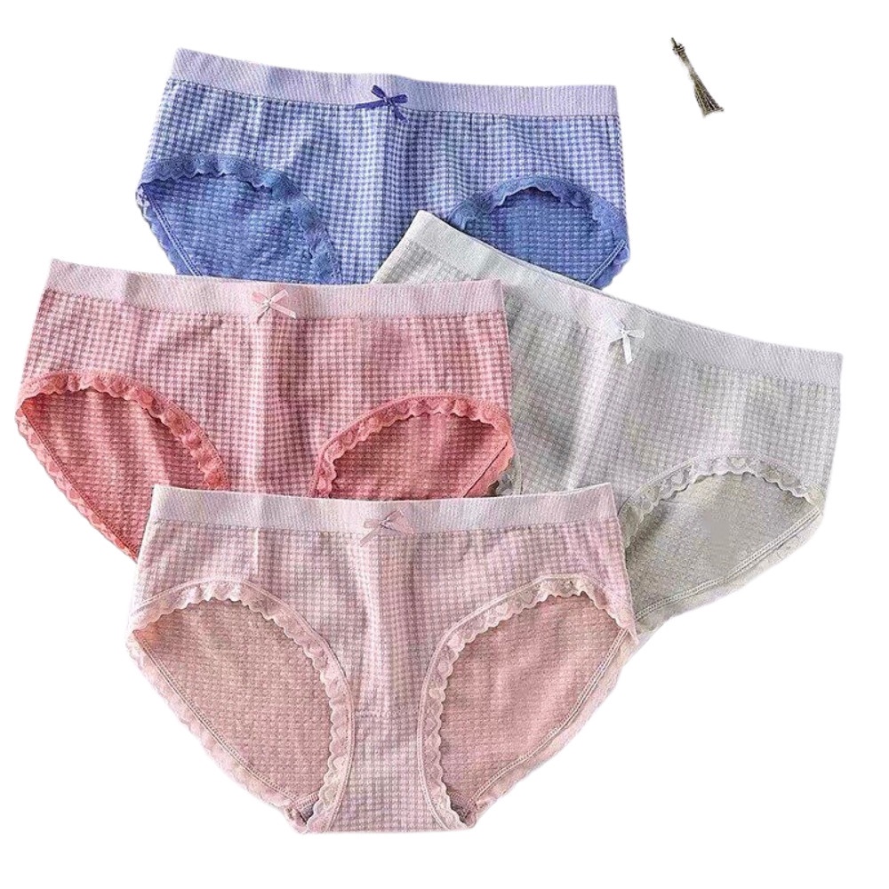Quần Lót Cotton Caro Phố Ren Nơ Chất Liệu Dệt Kim Co Dãn 4 Chiều PINKBOUTIQUE HQ006