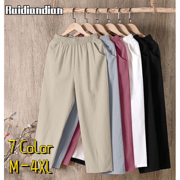 Quần Cotton Dài Lưng Cao Co Giãn Thời Trang Mùa Hè Cho Nữ