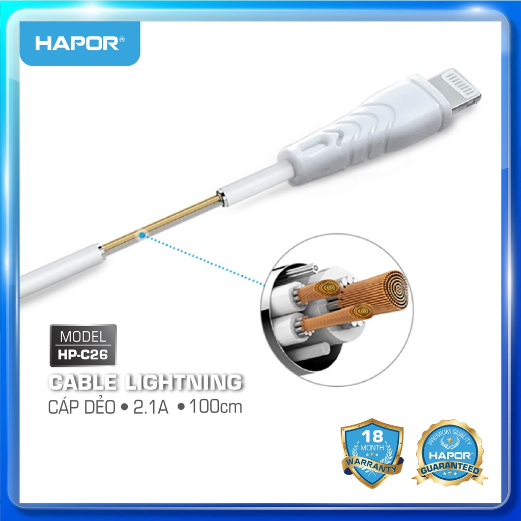 Cáp sạc nhanh Hapor dẻo chống đứt tương thích nhiều dòng máy iphone xiaomi oppo bảo hành 18 tháng 1 đổi 1