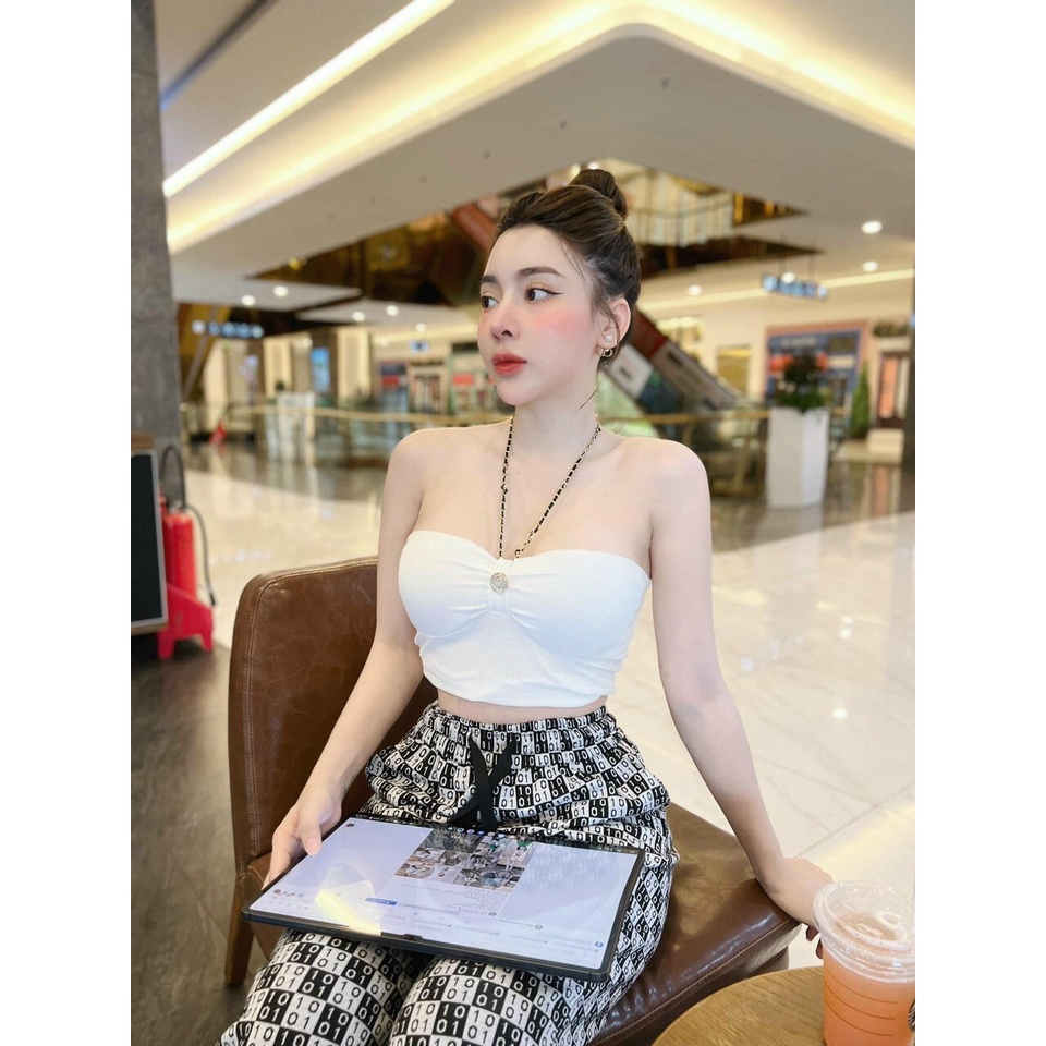Set áo hai dây xích cúp ngực có mút vải cotton 100%, áo croptop dây xích A1991