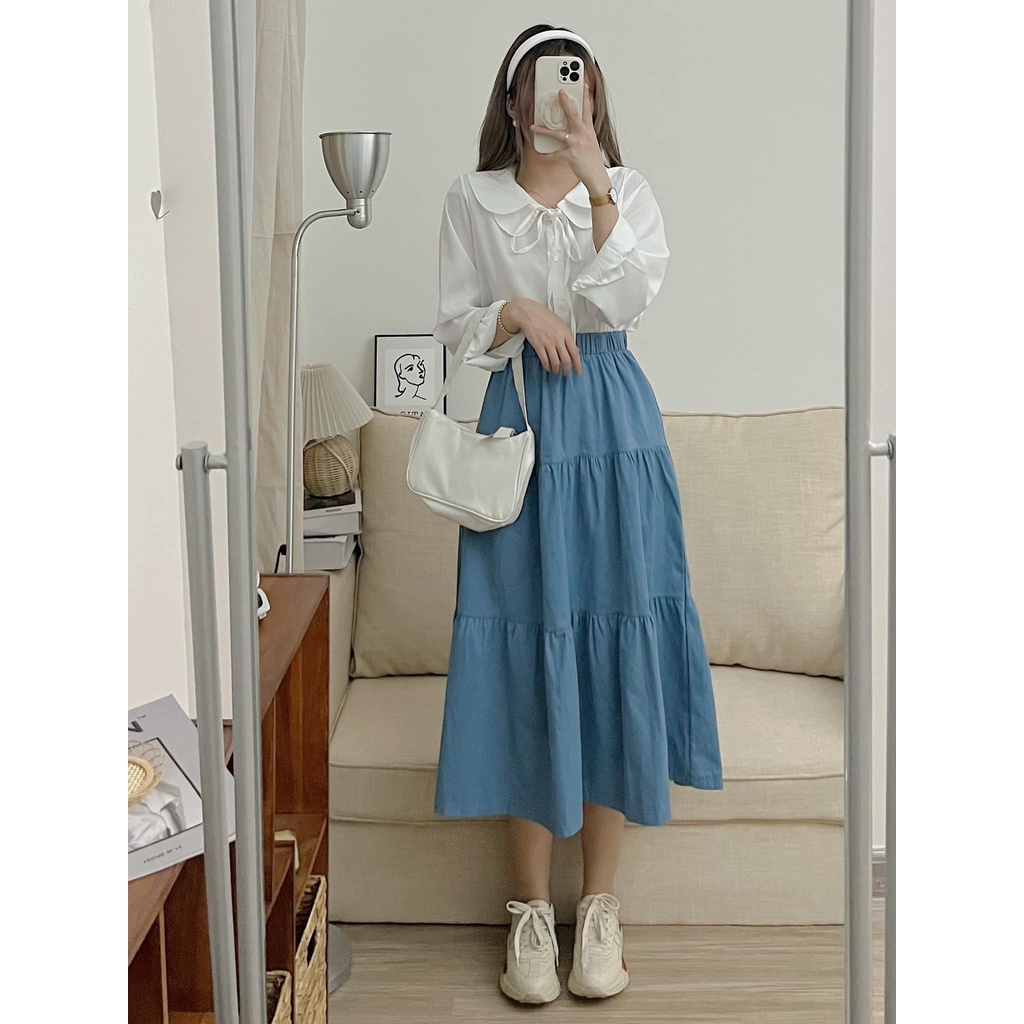 Chân váy voan dài 3 tầng 2 lớp siêu dễ mix đồ. Chân váy dài vintage 2 lớp 3 tầng nhiều màu