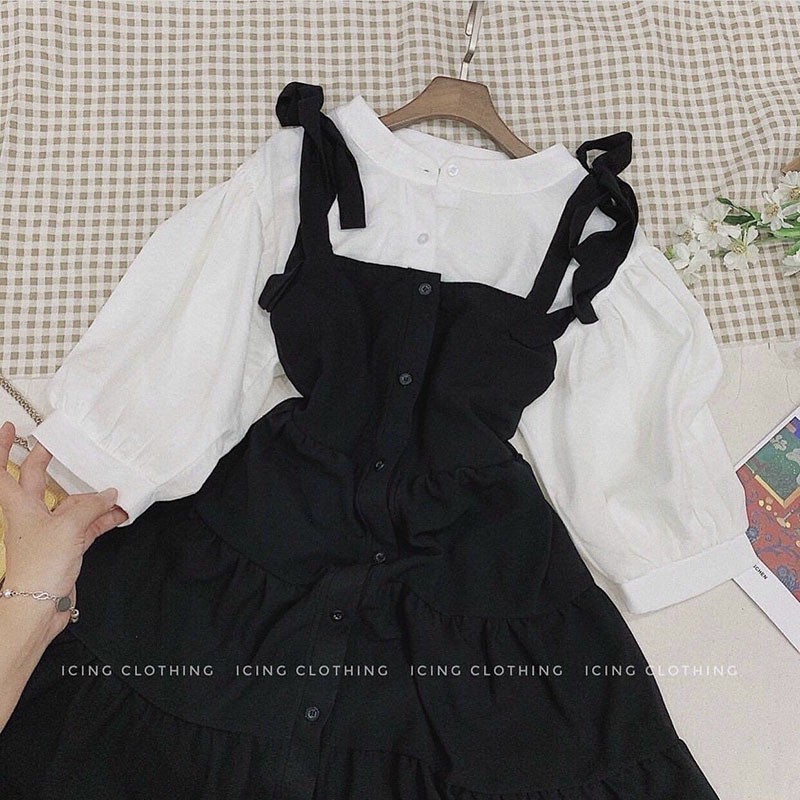Váy Yếm Dáng Baby Doll +Tặng Kèm Áo Trắng Hàng Quảng Châu Y618-Violet