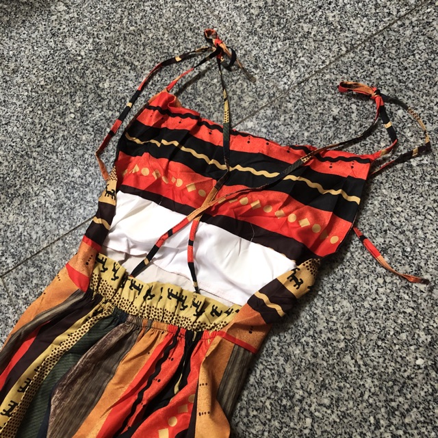 Đầm maxi sọc thổ Cẩm cổ đổ-125cm
