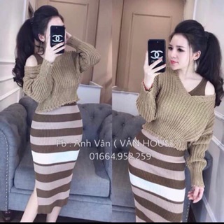 Set len váy kẻ qc