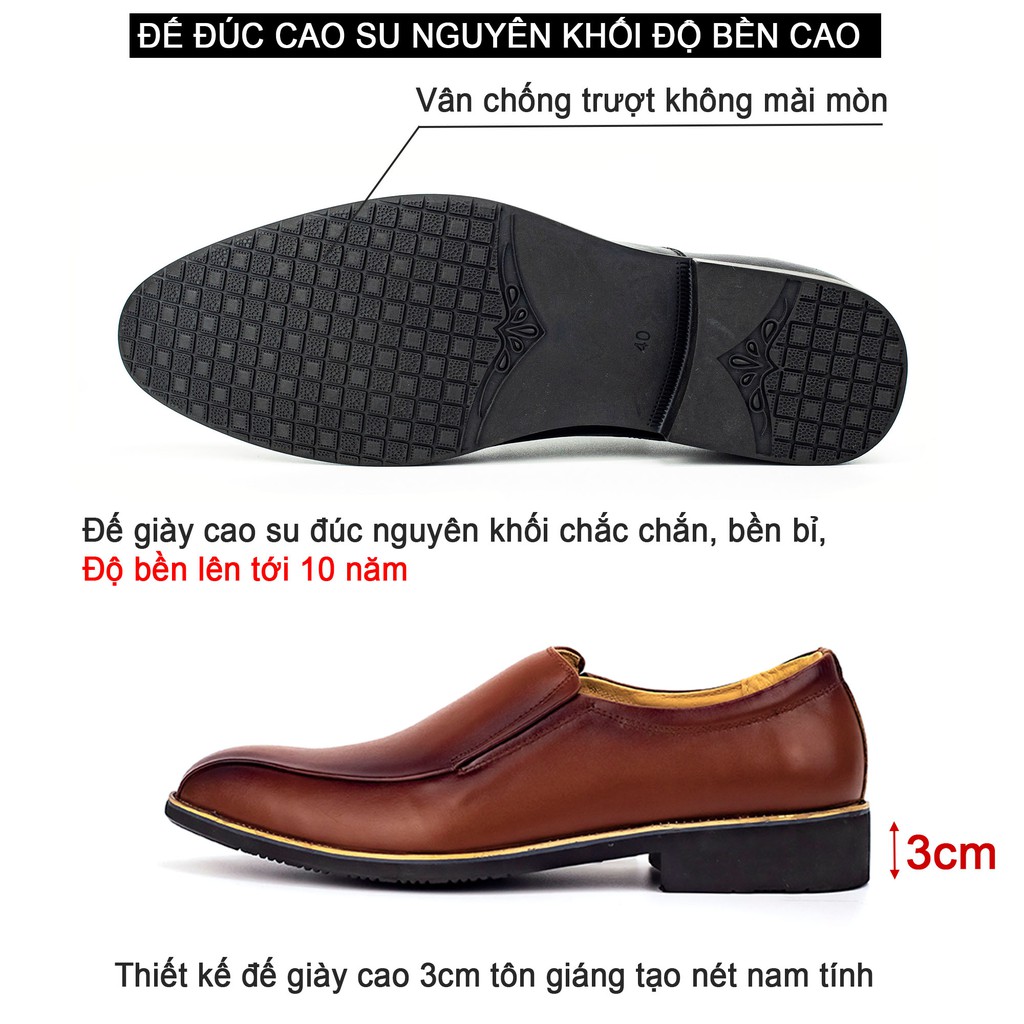 Giày tây nam công sở da bò nappa cao cấp, giày lười màu nâu G110- Bụi leather- hộp sang trọng -BH 12 tháng