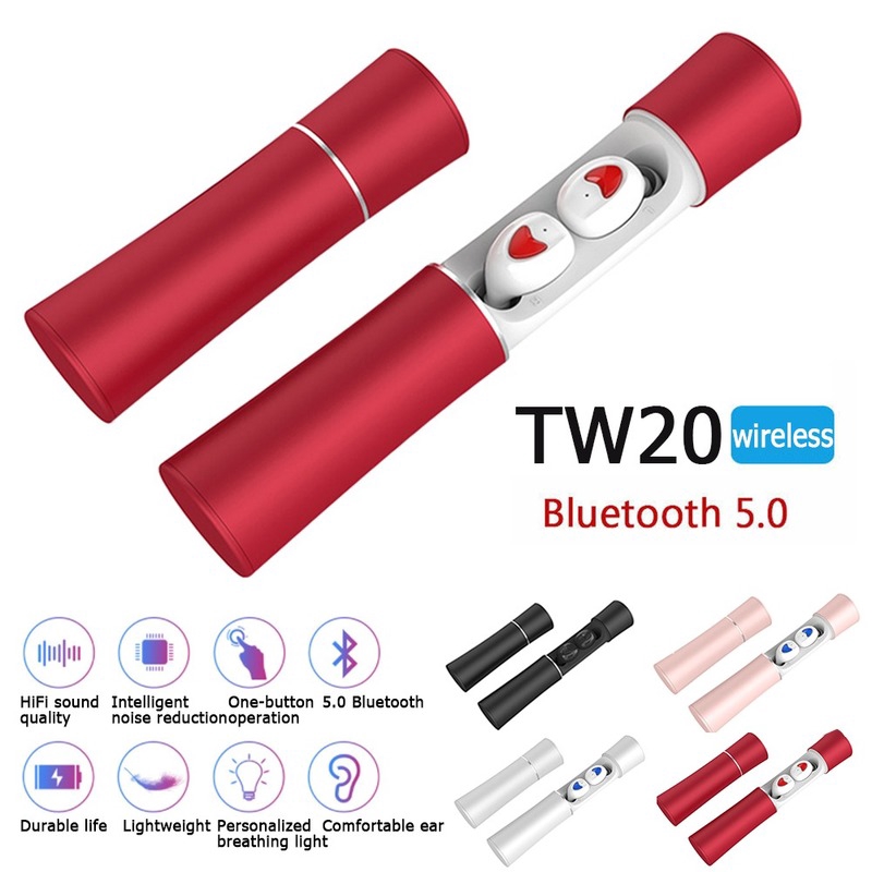 TW20 TWS Bluetooth Earphone 5.0 Wireless Stereo Headphone Mini Earbuds Sports Headset