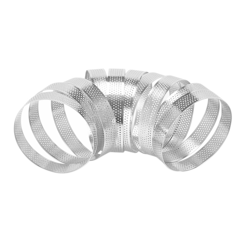 Set 10 Khuôn Làm Bánh Tart Tròn Có Lỗ Bằng Thép Không Gỉ Tiện Lợi Dành Cho Nhà Bếp