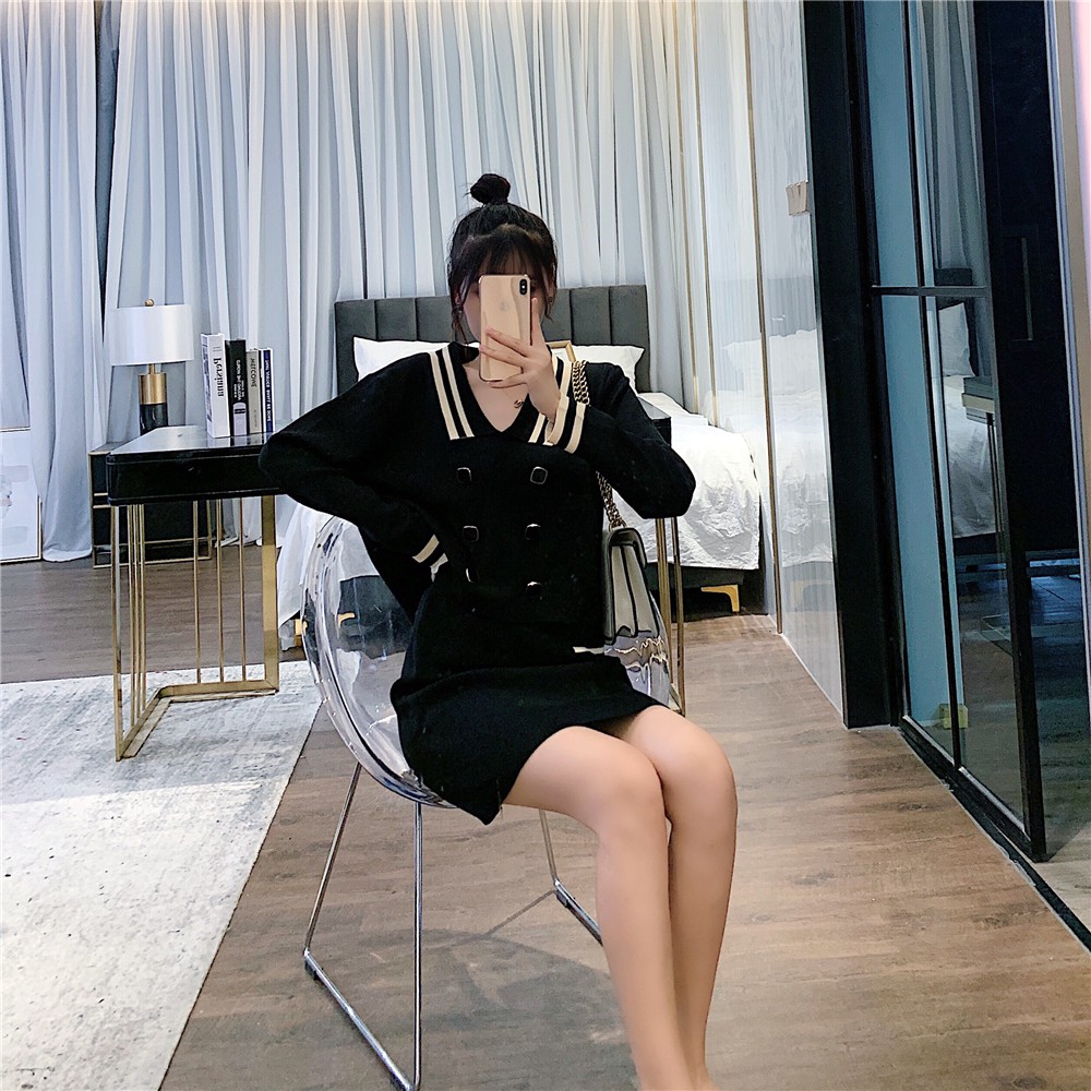 Set Đồ 2 Món Phối Áo Sweater Cổ Thủy Thủ Phong Cách Hàn Quốc Cá Tính | BigBuy360 - bigbuy360.vn