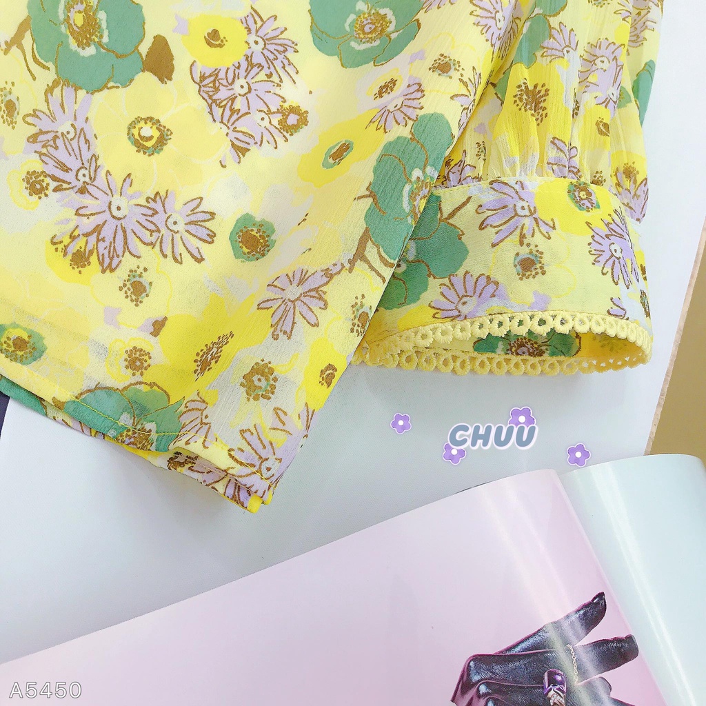 Áo sơ mi trắng ngực bèo V cổ viền tròn CHUU A5450