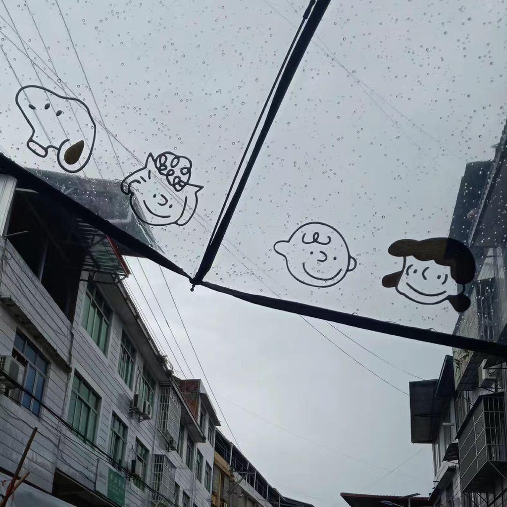Ô dù gấp gọn tự động màu sắc trong suốt phong cách Hàn Quốc đáng yêu