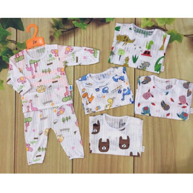 Bộ cotton giấy dài tay cài vai cho bé