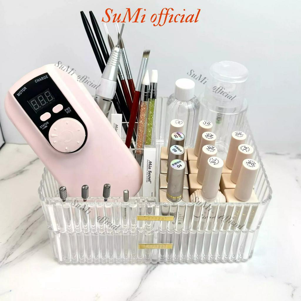 Khay meka đựng dụng cụ phụ kiên nail có lỗ đựng đầu mài, màu trong