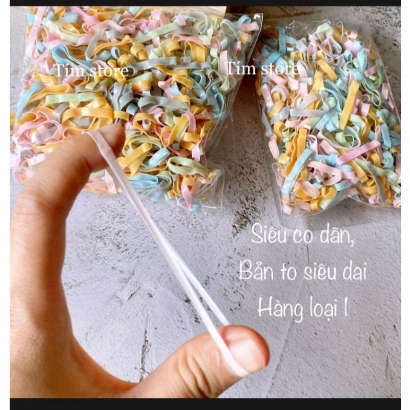 500 sợi thun buộc tóc màu pastel sợi to tặng kèm túi zip xinh xắn