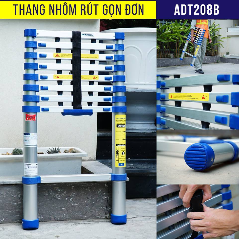 Thang nhôm rút gọn chữ I Advindeq ADT208B Blue (cao 2,6m) bảo hành 2 năm