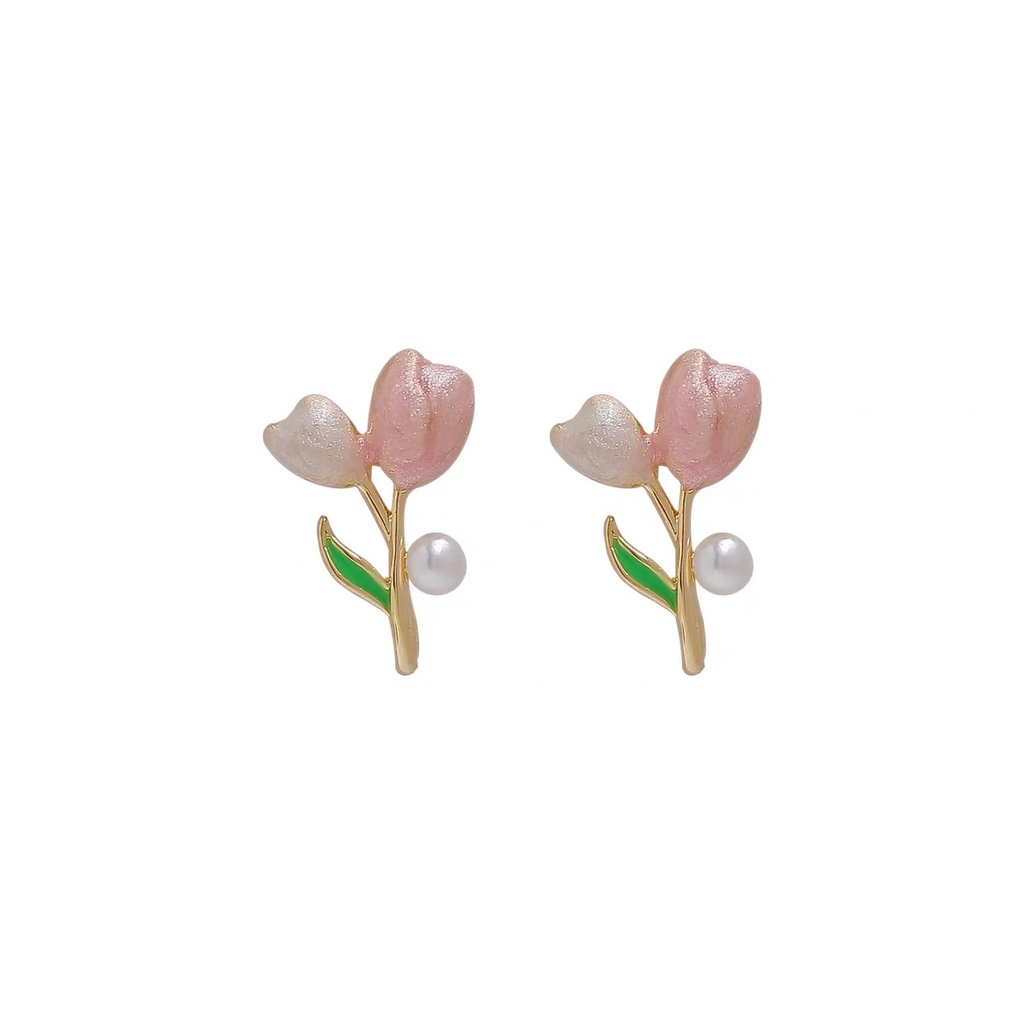 Bông Tai Hình Hoa Tulip Đính Ngọc Trai Giả Bằng Kim Loại Thanh Lịch Cho Nữ