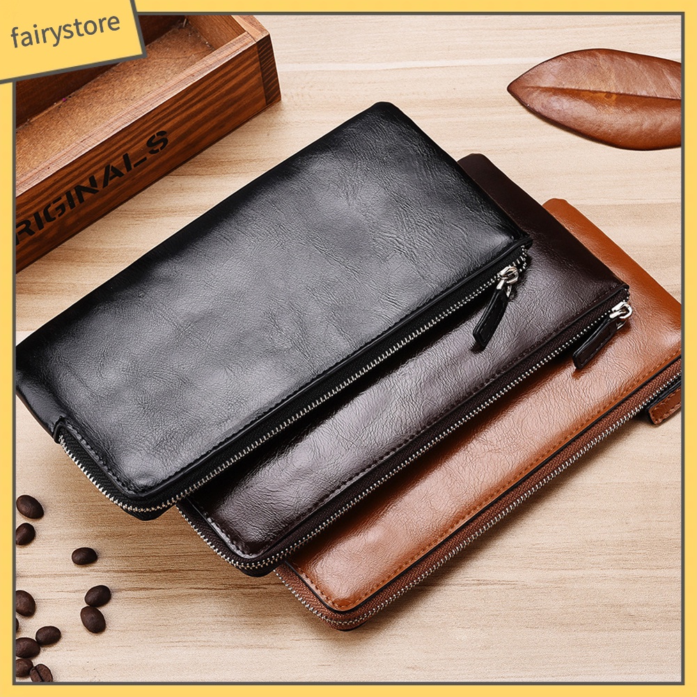 Ví da dáng dài màu trơn kiểu dáng đơn giản cho nam