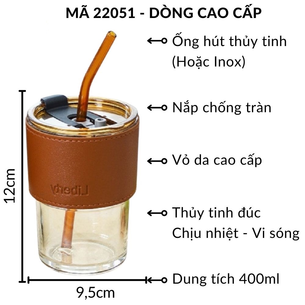 Ly thủy tinh uống nước  màu hổ phách chịu nhiệt nóng lạnh 400ml