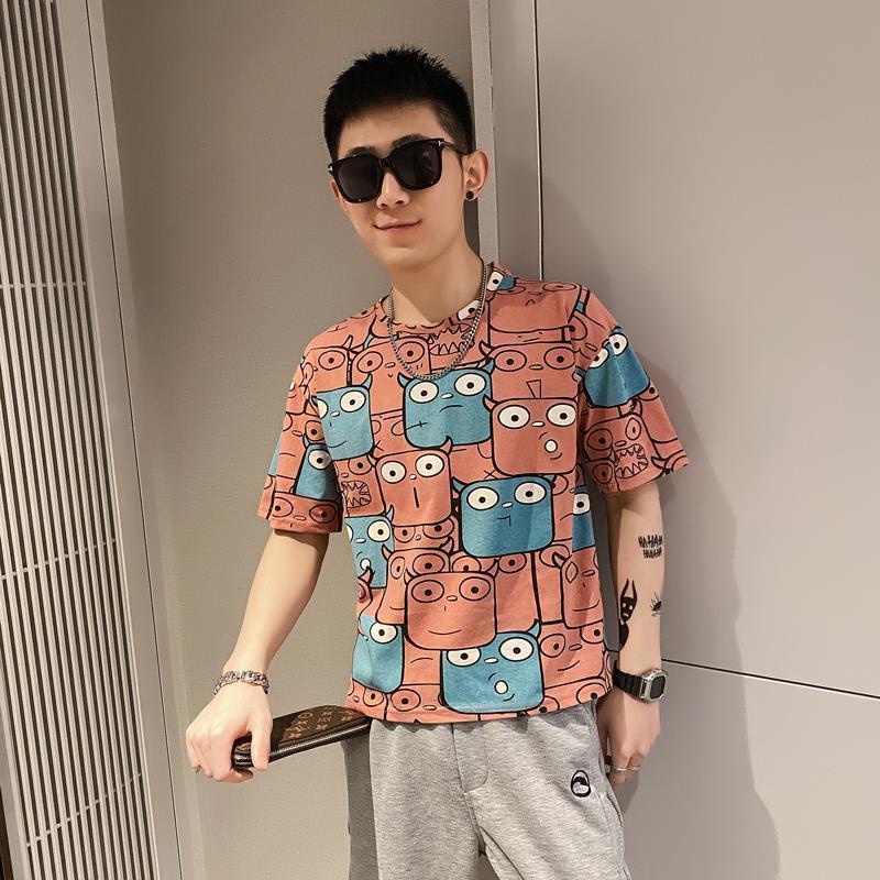 Áo Thun Tay Ngắn Cổ Tròn In Họa Tiết Hoạt Hình Phong Cách Hàn Quốc Cho Nam