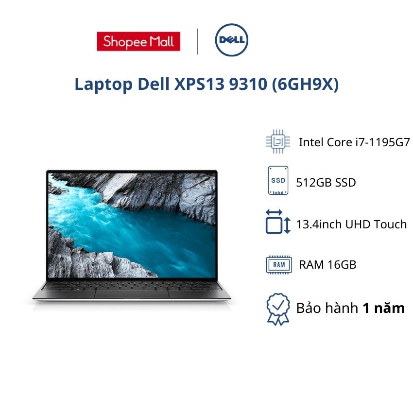 Laptop Dell XPS13 9310 (6GH9X)/Bạc/ Intel Core i7-1195G7/ RAM 16GB/ 512GB SSD/ Intel Iris Xe Graphics/ 13.4'' UHD Touch