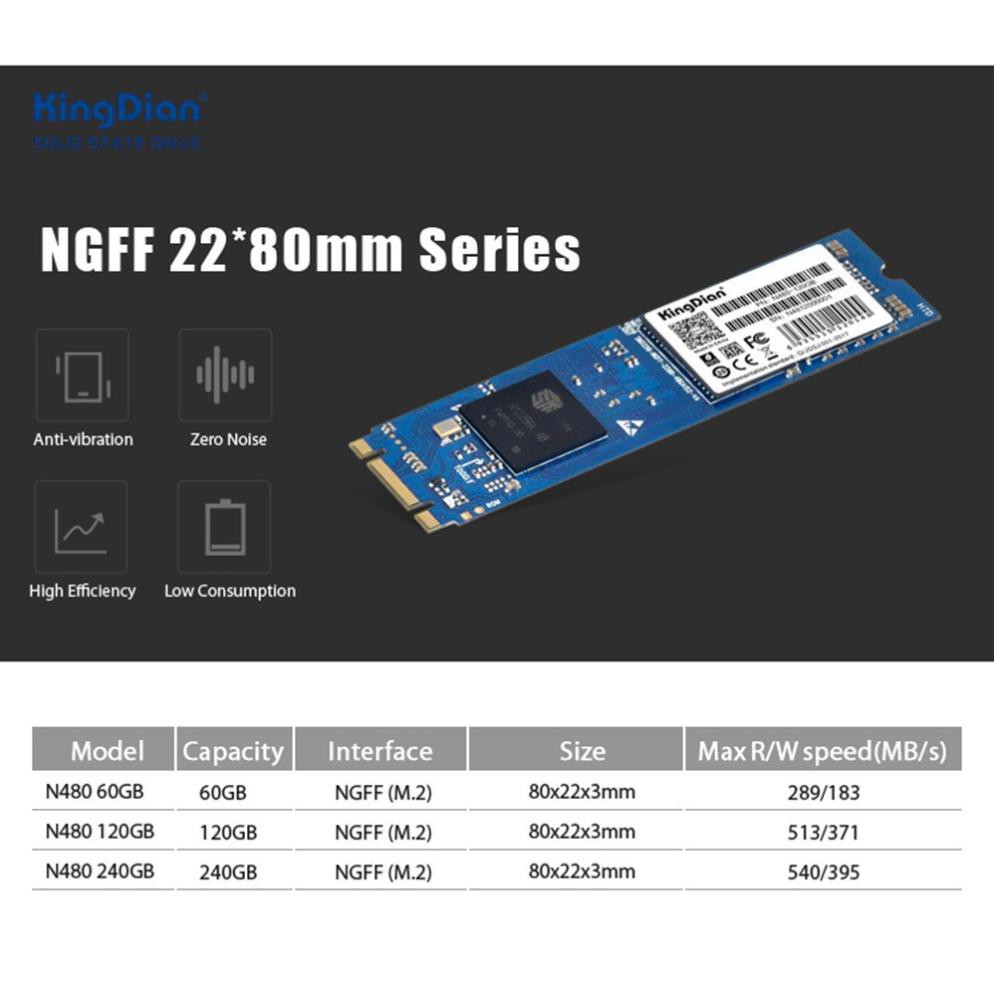 Ổ CỨNG SSD M2 SATA 3 NGFF (2280) KINGDIAN N480 (128GB / 256GB / 512GB) TỐC ĐỘ CAO