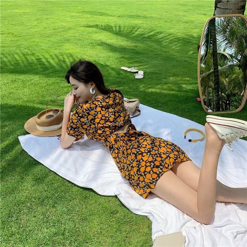 Đầm Hoa Nhí Buộc Nơ Sau GenY Váy Nữ Hoa Chất Voan Siêu Xinh | BigBuy360 - bigbuy360.vn