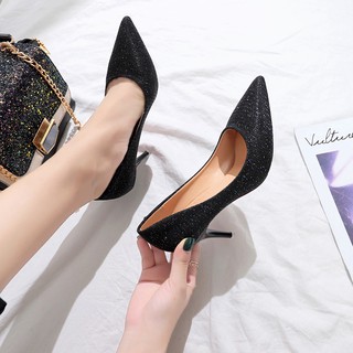 Giày cao gót mũi nhọn đính sequin lấp lánh phong cách Hàn Quốc dành cho nữ