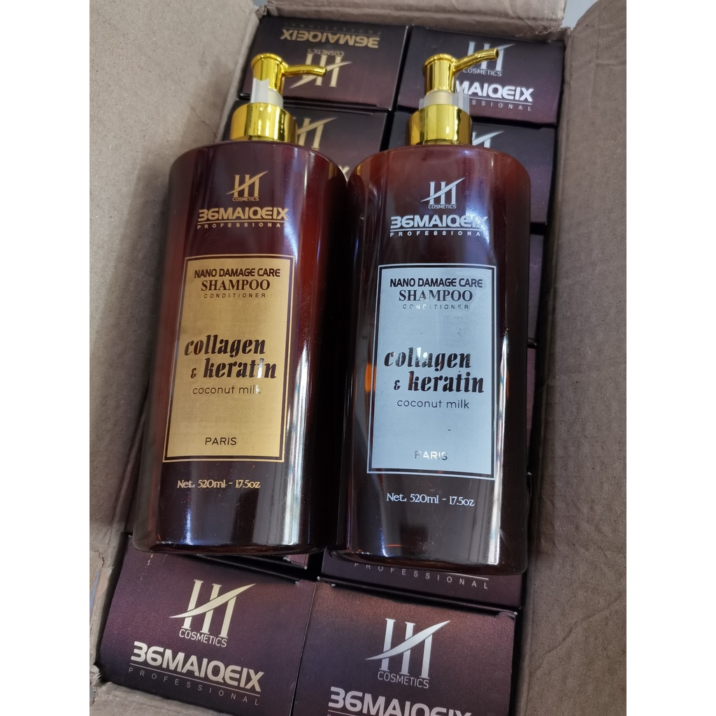 Dầu Gội Xả Hương Nước Hoa HT Cosmetics 36MAIQEIX COLLAGEN & KERTATIN Coconut Milk Paris NANO Damage Care  - Hair Care Q4