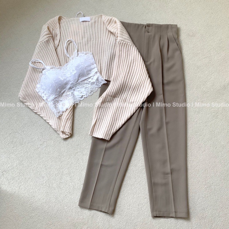 Cảrdigan vàng mơ - Pant nâu sữa