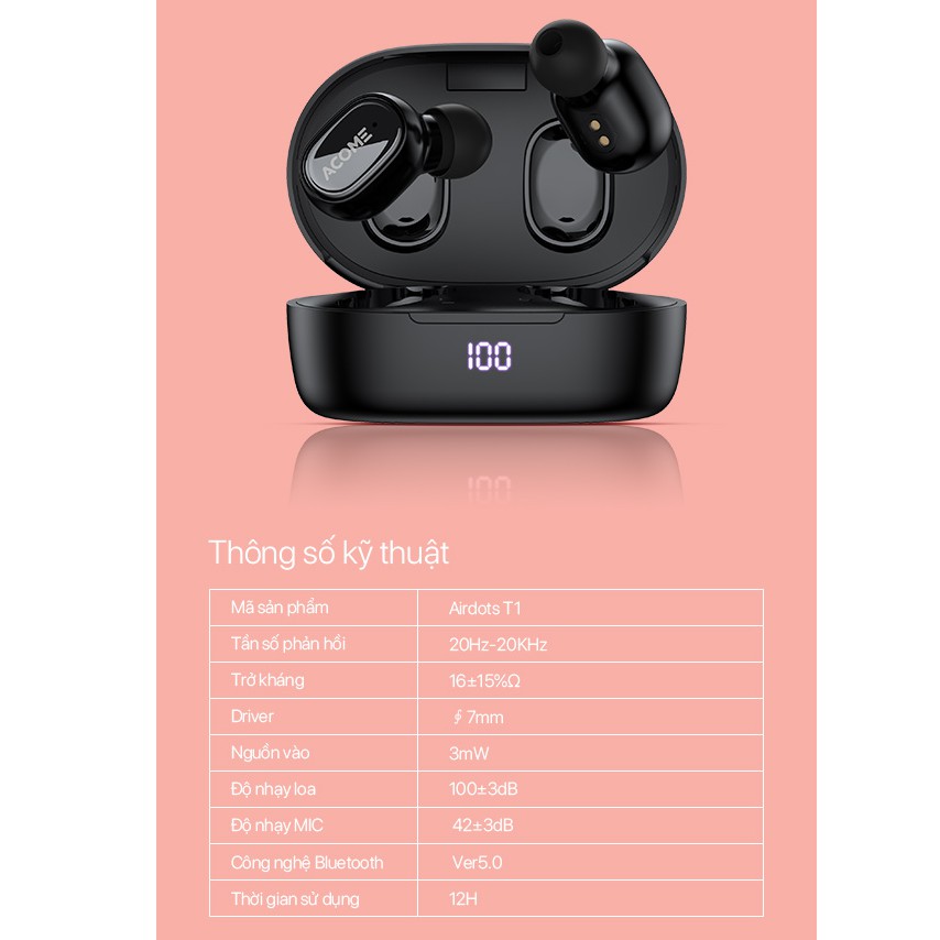 [Mã ELRVA30K giảm 7% đơn 50K] Tai Nghe Không Dây ACOME Airdots T1 Bluetooth 5.0 Màn Hình LED Play Time Lên Đến 12h | BigBuy360 - bigbuy360.vn