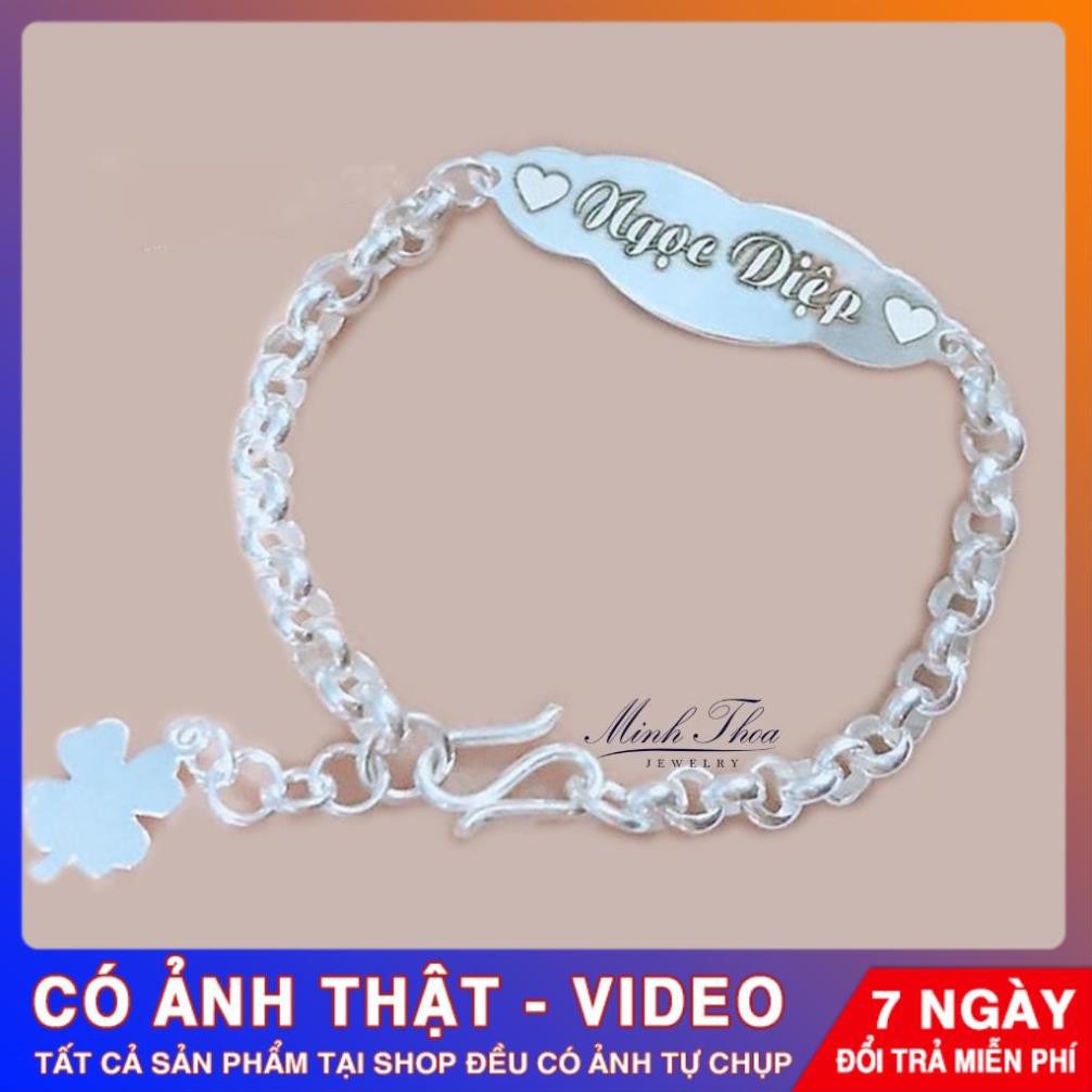 Lắc tay, vòng tay bạc bé gái khắc tên, trang sức bạc nguyên chất bé trai bé gái Tuấn Thoan JEWELRY