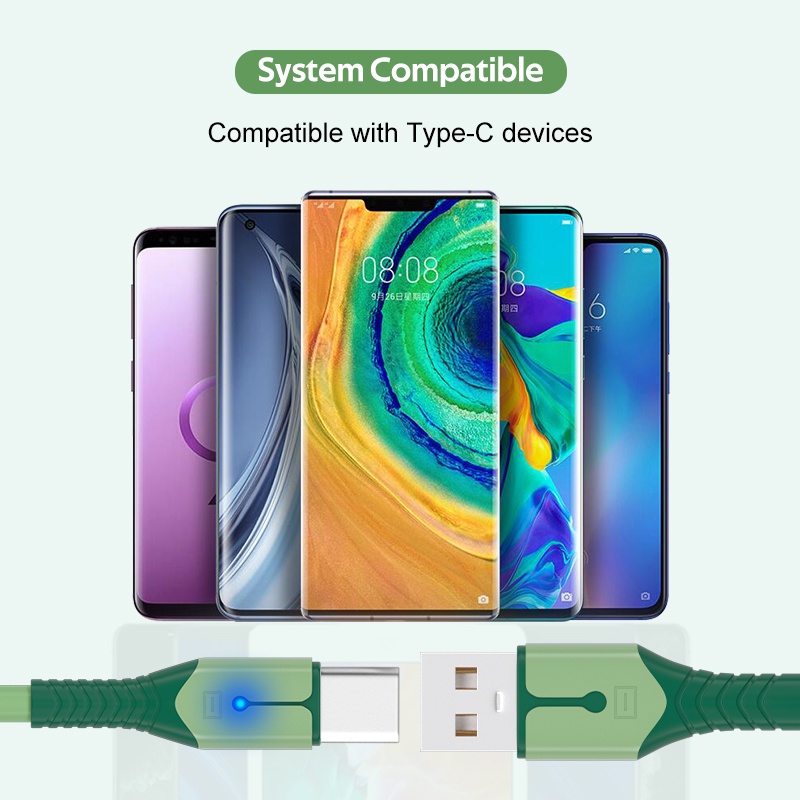 Cáp sạc nhanh ARESKO 5A dẻo đầu usb type C có đèn led cho Samsung Xiao