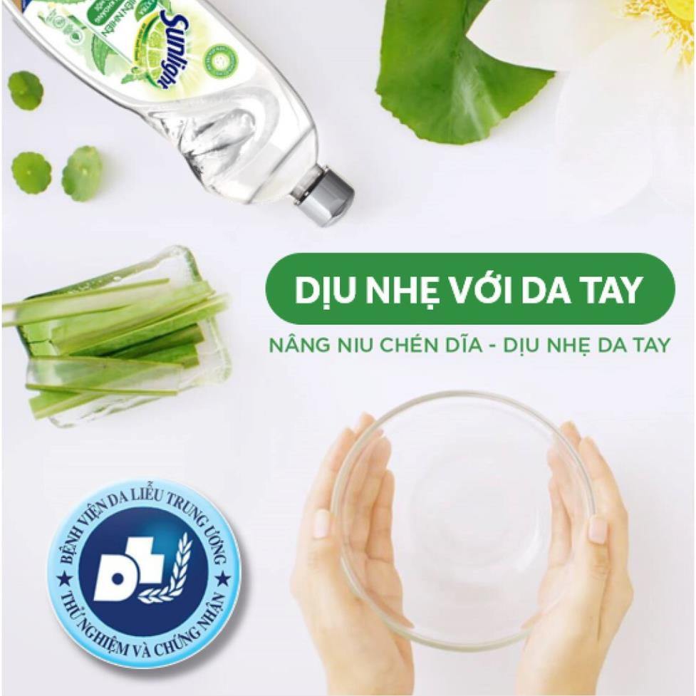 Combo Nước rửa chén Sunlight Thiên Nhiên chiết xuất Lô hội &amp; Muối khoáng chai 750g &amp; túi 750g