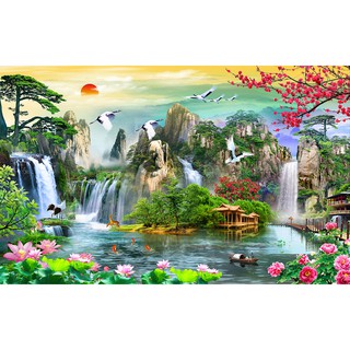 Tranh dán tường phong thủy 3d sơn thủy hữu tình newtm-001