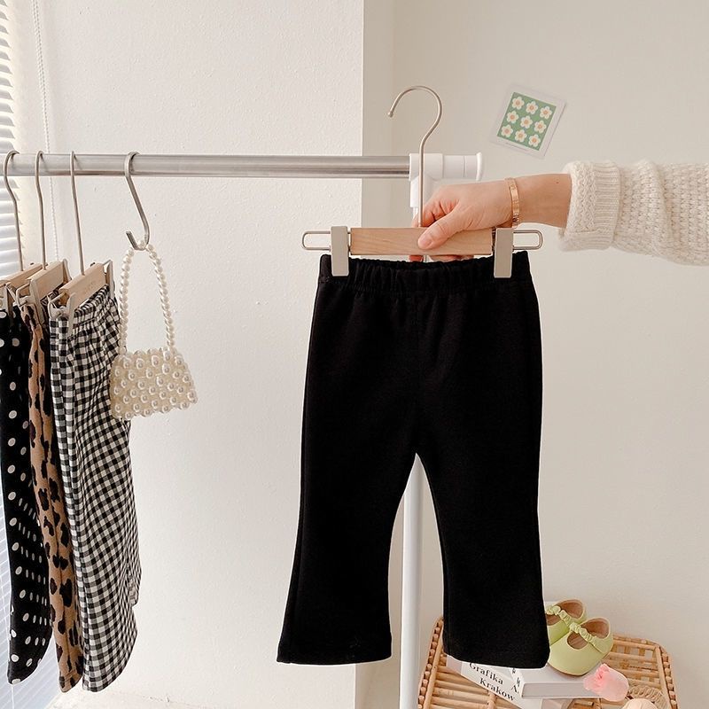 MNGRL Quần Ống Loe Kẻ Sọc Chấm Bi Da Báo Hàn Quốc Mùa Thu Thời Trang Cho Bé Gái