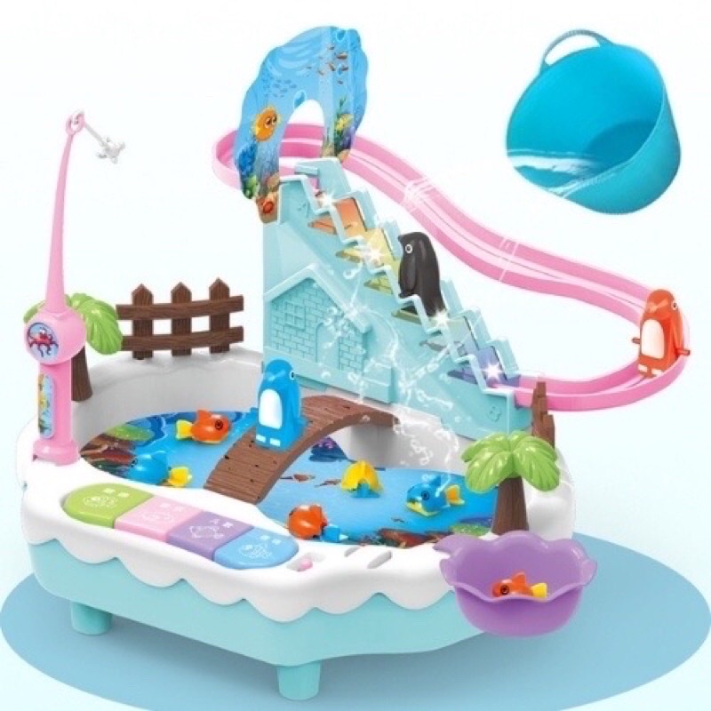 Đồ chơi câu cá _ Bộ đồ chơi câu cá + vịt chim cánh cụt léo thang đèn nhạc nước kèm đánh đàn piano