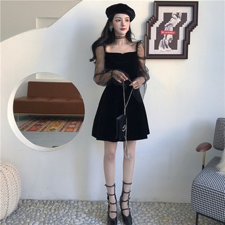 Đầm nhung tiểu thư hàn quốc
