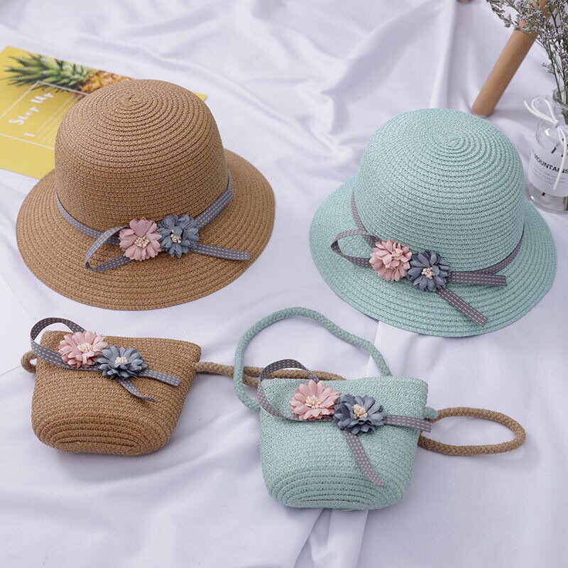 set nón cối mềm và túi kết hoa mùa hè rực rỡ cho bé 3-7tuổi.