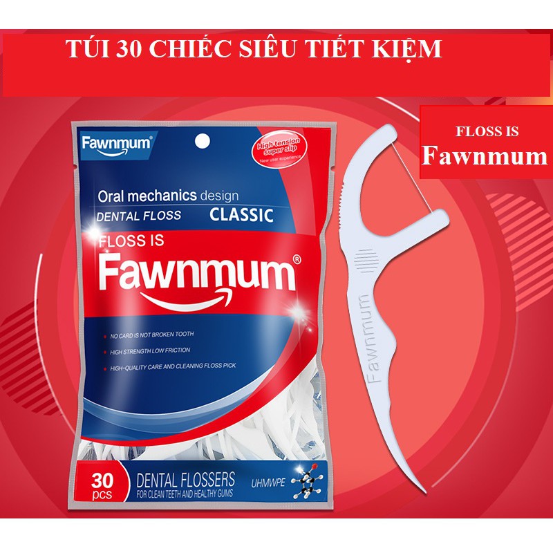 Tăm chỉ nha khoa Fawnmum (túi 30 chiếc)