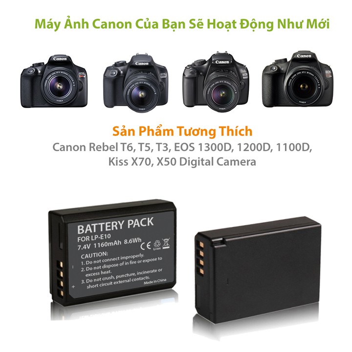 Sạc pin máy ảnh Canon LP-E10 dành cho máy ảnh Canon EOS Rebel T3 T5 T6 Kiss X50 X70 EOS 1100D 1200D 1300D LPE10