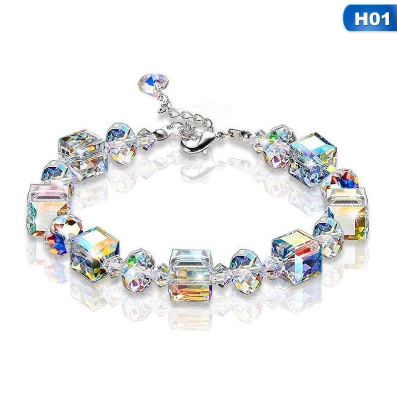 Flowersqueen Vòng Tay Chuỗi Hạt Pha Lê Lấp Lánh