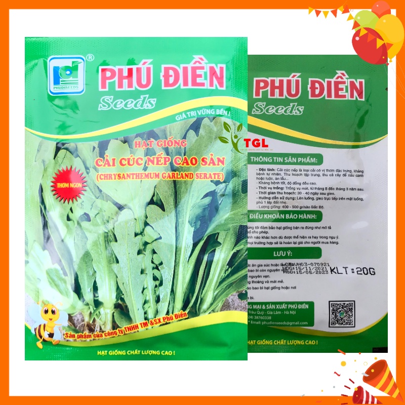 Hạt Giống Rau Cải Cúc Nếp Cao Sản Phú Điền, Hạt giống rau củ quả chất lượng, Gói 20gr