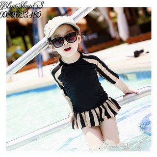 Đồ bơi croptop tay dài kẻ sọc cho bé gái từ 6-8 tuổi (tối đa 26kg)