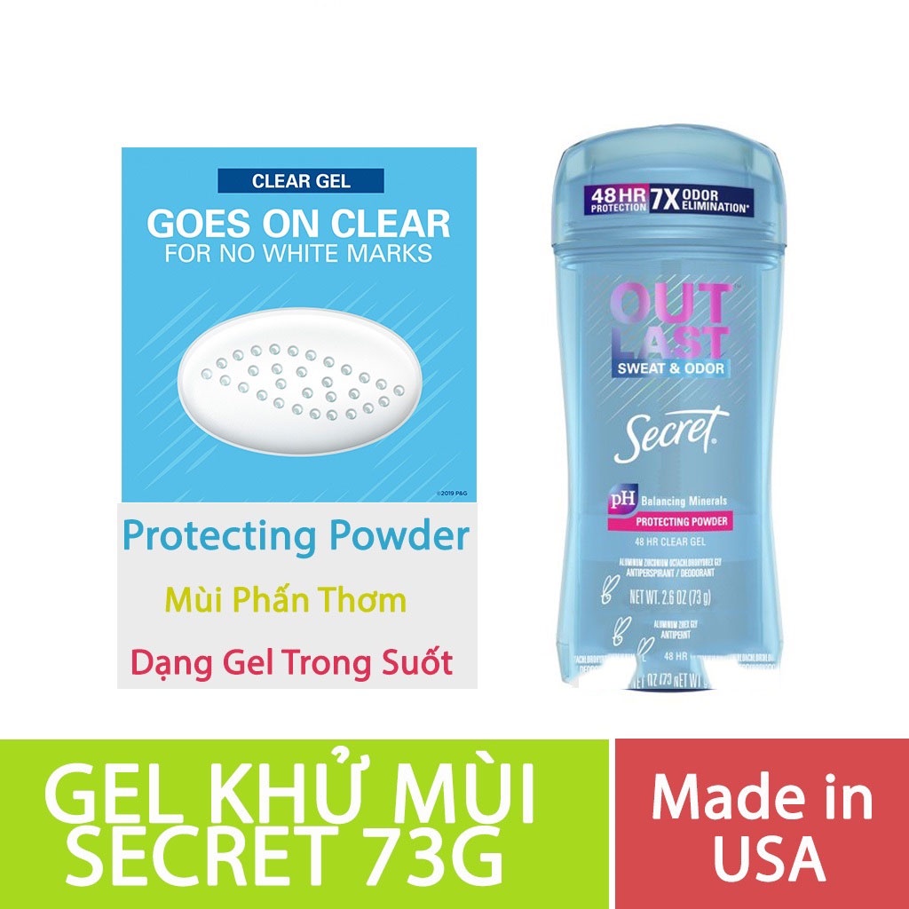 Lăn khử mùi nữ Secret Clear gel 73g Lavender, Outlast Completely Clean, Unscented,Protecting powder