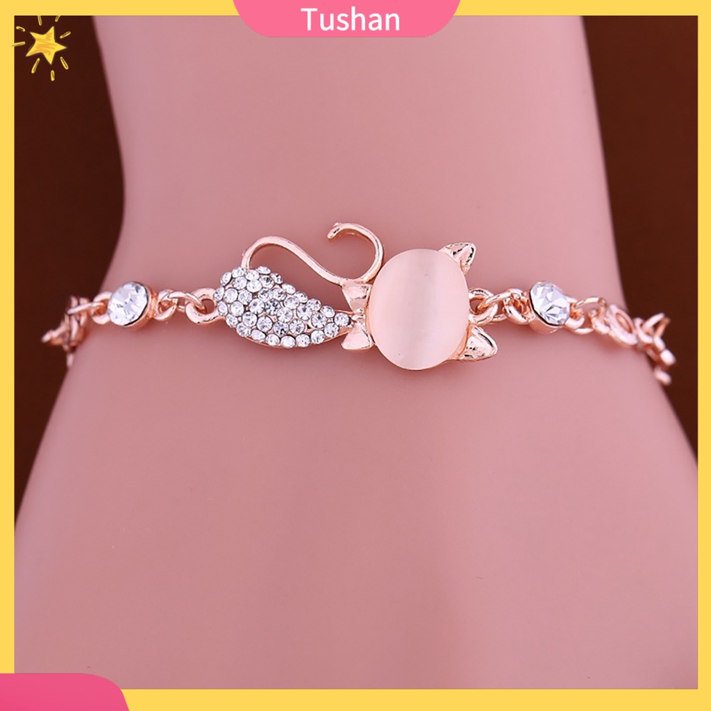 Vòng tay mặt hình mèo đính đá dễ thương quý phái cho nữ