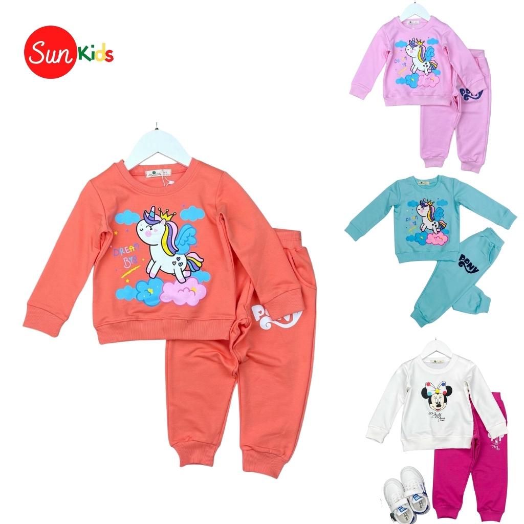 Bộ thu đông cho bé gái, bộ nỉ bé gái chất da cá mềm mịn, size 2-8 tuổi - SUNKIDS