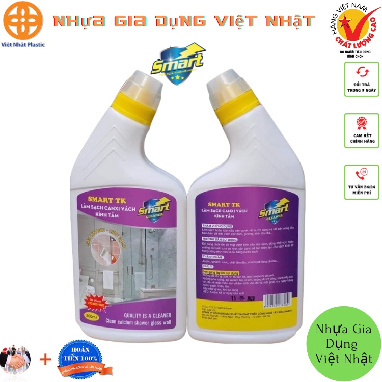 Dung dịch tẩy cặn canxi trên kính SMART TK cho vách kính nhà tắm, nước tẩy rửa gương 300/500ml