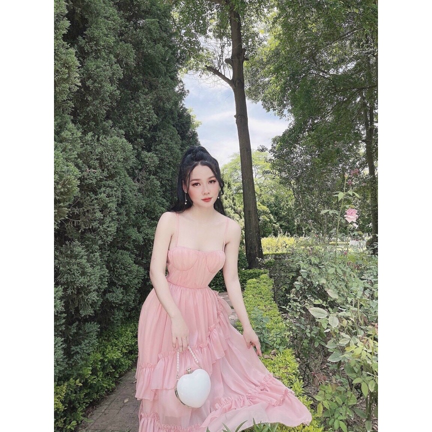 Váy tơ tầng  2 dây tiêu thư xinh